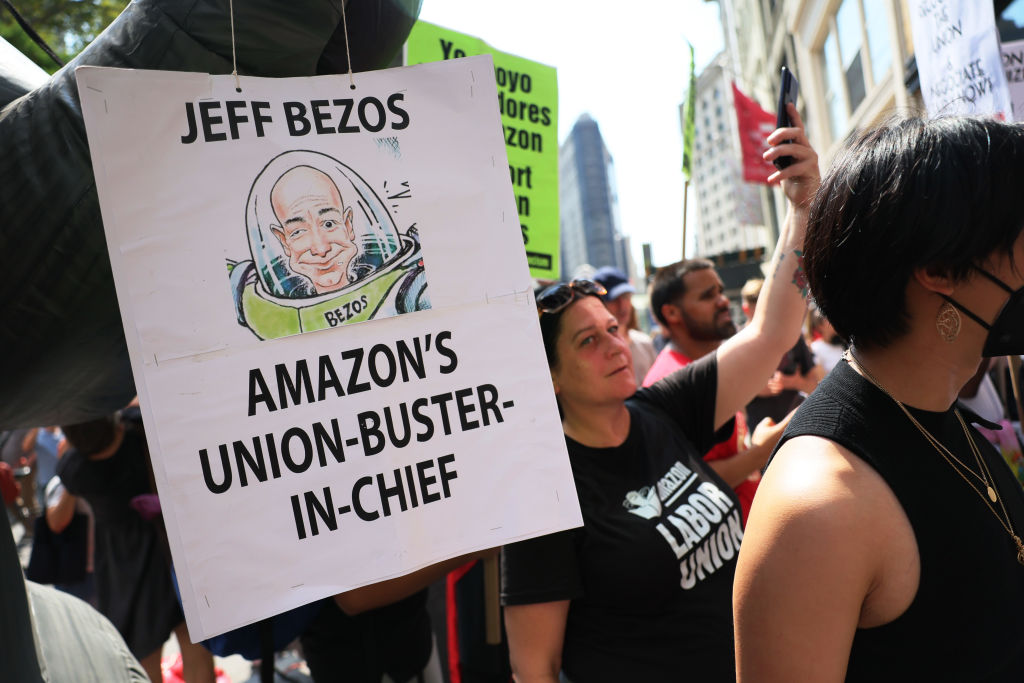 Pro-Union Protestors Rally At NYC Homes Of Jeff Bezos And Howard Schultz
