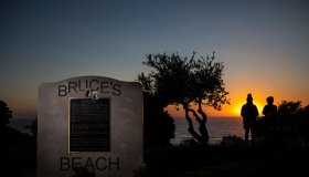 California Gov. Gavin Newsom signs SB 796 authorizing the return of beach-front land to the Bruce family, in Manhattan Beach, CA