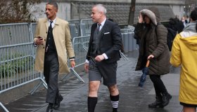 Fashion Designer Thom Browne Arrives To Court In NYC For Case With Adidas Involving Their Striped Branding
