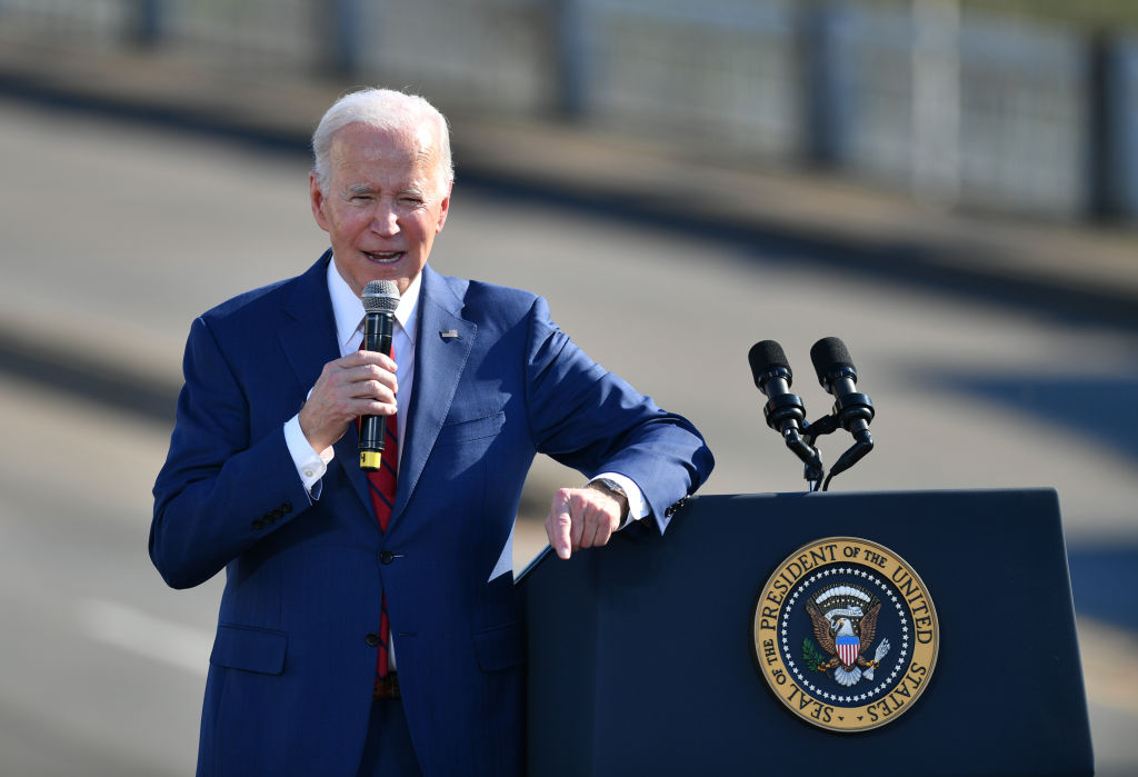 US President Joe Biden delivers remarks at Edmund Pettus Bridge