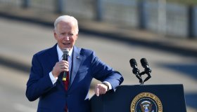 US President Joe Biden delivers remarks at Edmund Pettus Bridge
