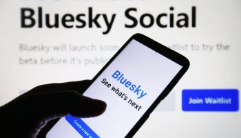 In this photo illustration, Bluesky Social logo of a social...