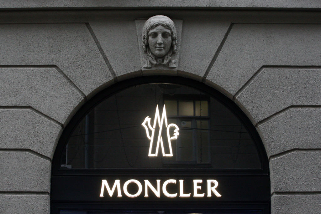 Moncler logo seen over the entrance to their brand store in...