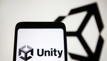 In this photo illustration, the Unity Technologies (Unity...