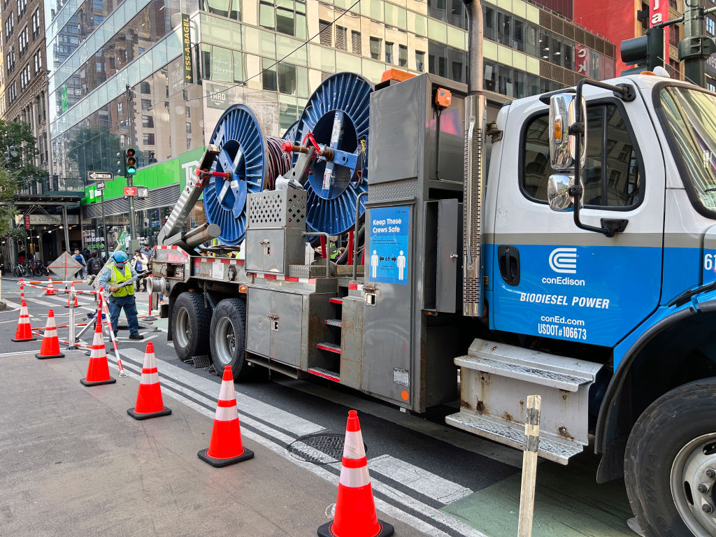 ConEdison worker and truck during repair work, New York City, New York