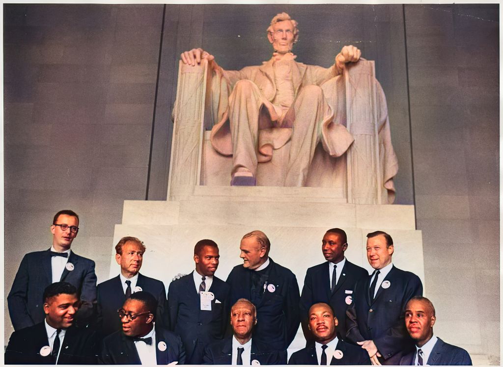 March On Washington Organizers At Lincoln Memorial (Colorized)