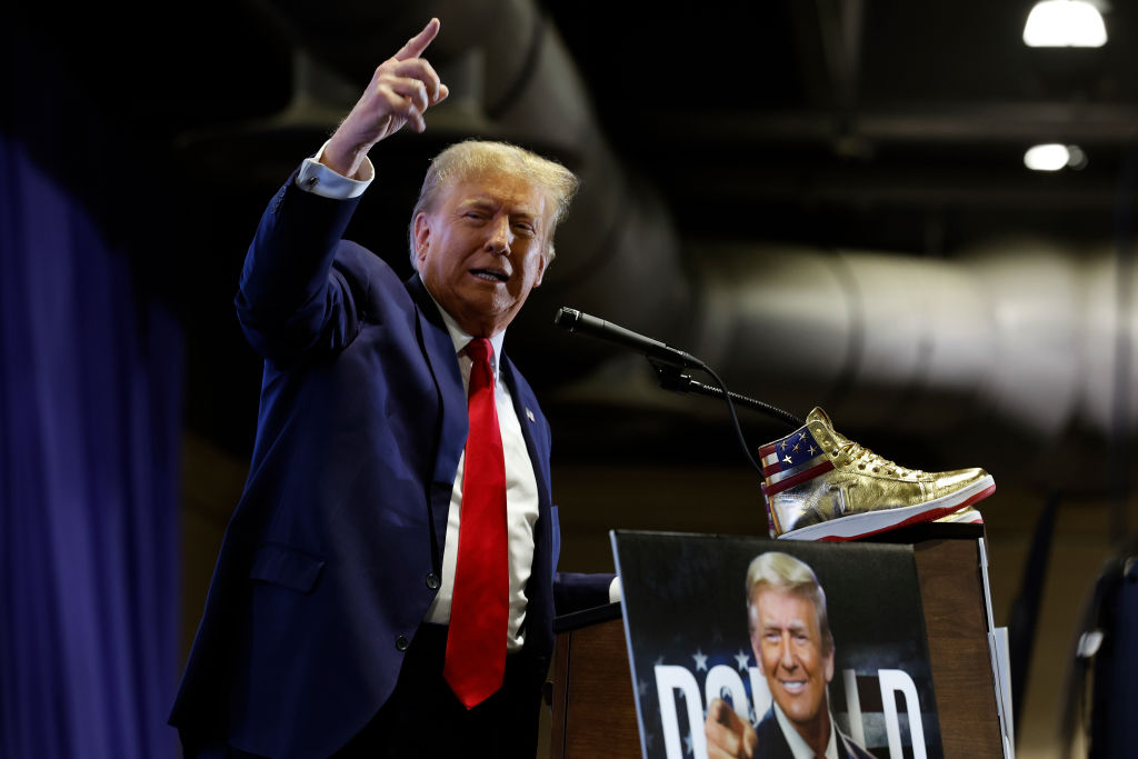 Presidential Candidate And Former President Donald Trump Attends Sneaker Con To Launch His New Shoe Line