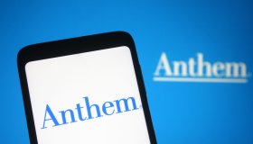 In this photo illustration the Anthem logo of a US insurance...