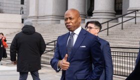 Mayor Eric Adams leaves criminal federal court, Thurgood...