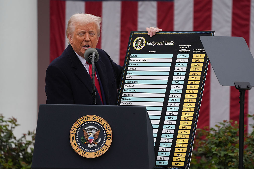 Washington, DC - April 2: President Donald Trump holds a chart