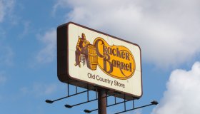 The logo for Cracker Barrel Old Country Store is seen on a...