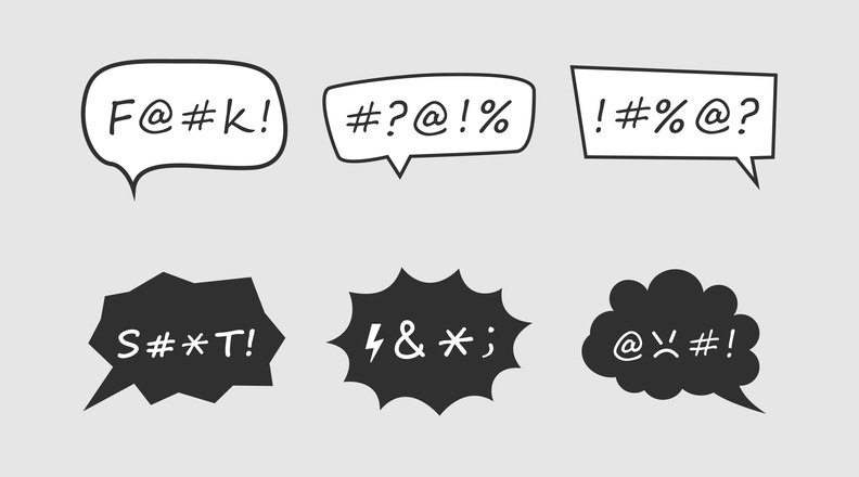 Set of swear speech bubbles isolated on gray background.