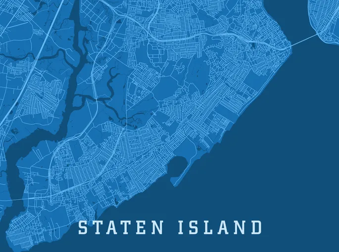 Staten Island NY City Vector Road Map Blue Horizontal