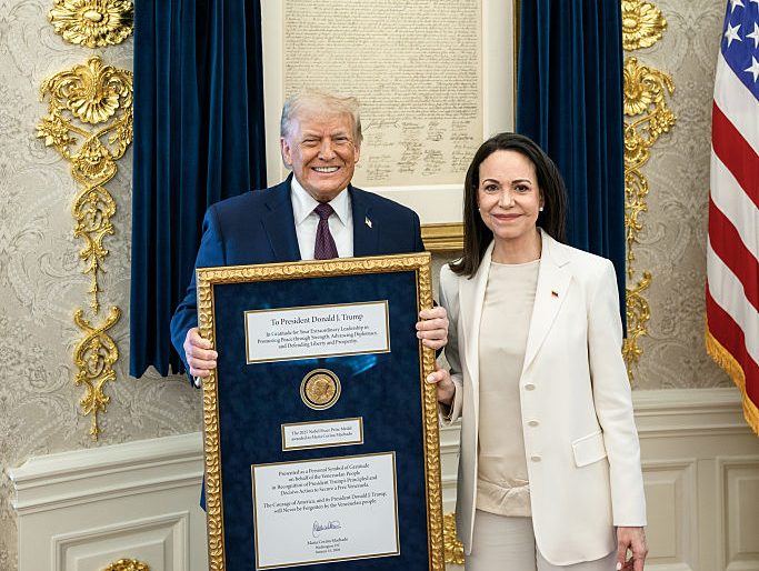 President Donald Trump Meets With Venezuelan Opposition Leader Maria Corina Machado In The Oval Office