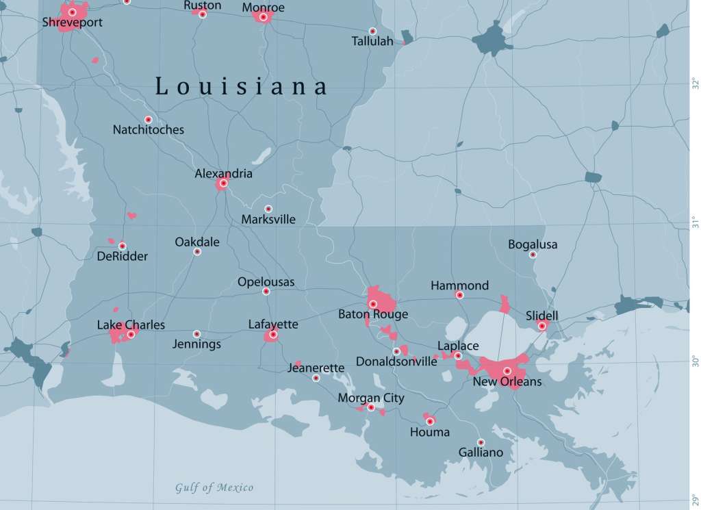 Louisiana US State Vector Road Map Grey