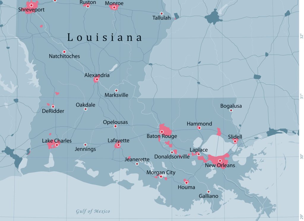 Louisiana US State Vector Road Map Grey