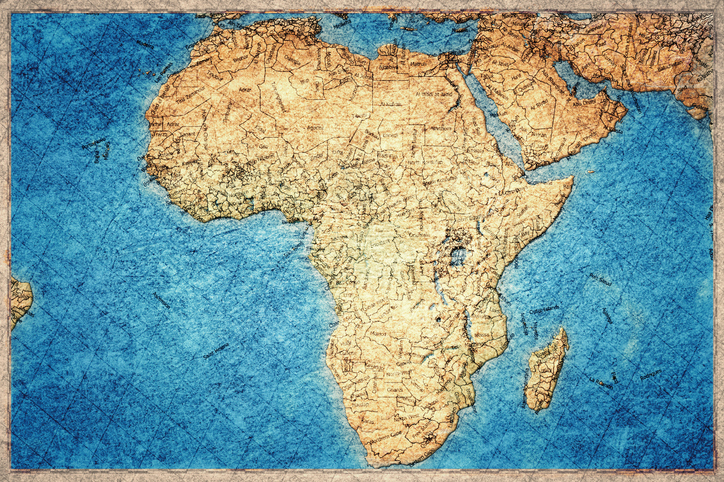 Vintage Map Of Africa Continent On Retro Paper Background